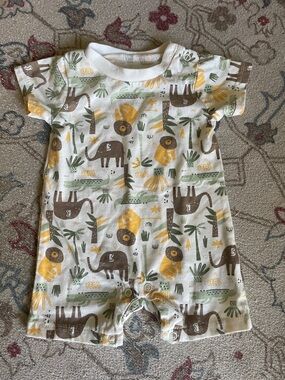 2/$5 Sterling Baby Yellow & Brown Jungle Print Baby One-Piece Romper